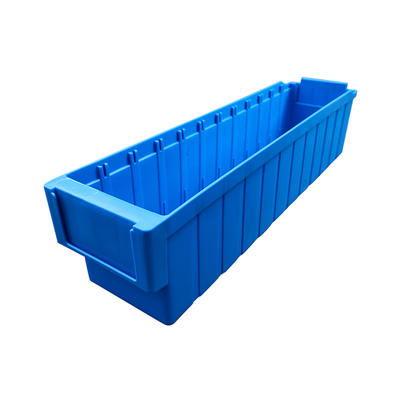 Plastic blue storage bin for parts