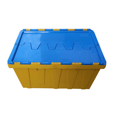 Plastic nestable and stackable attached lid container 560
